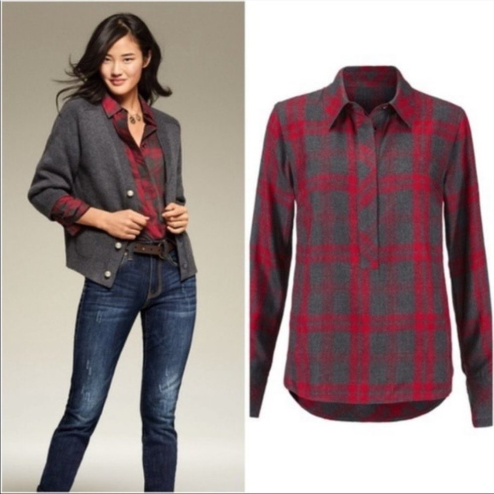 CAbi Cunnningham Plaid Popover Top #3587 | Size Large